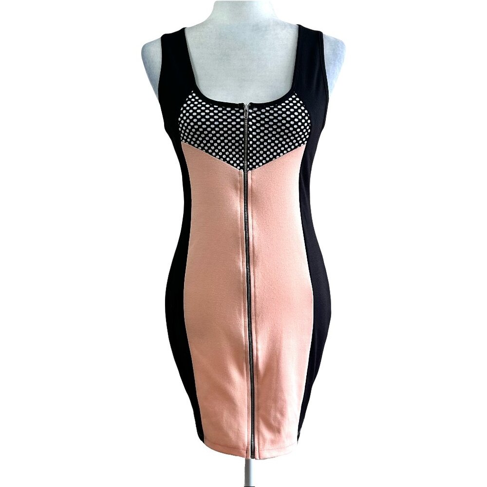 Hottie Vintage Y2K Bodycon Full Zip Peach Dress